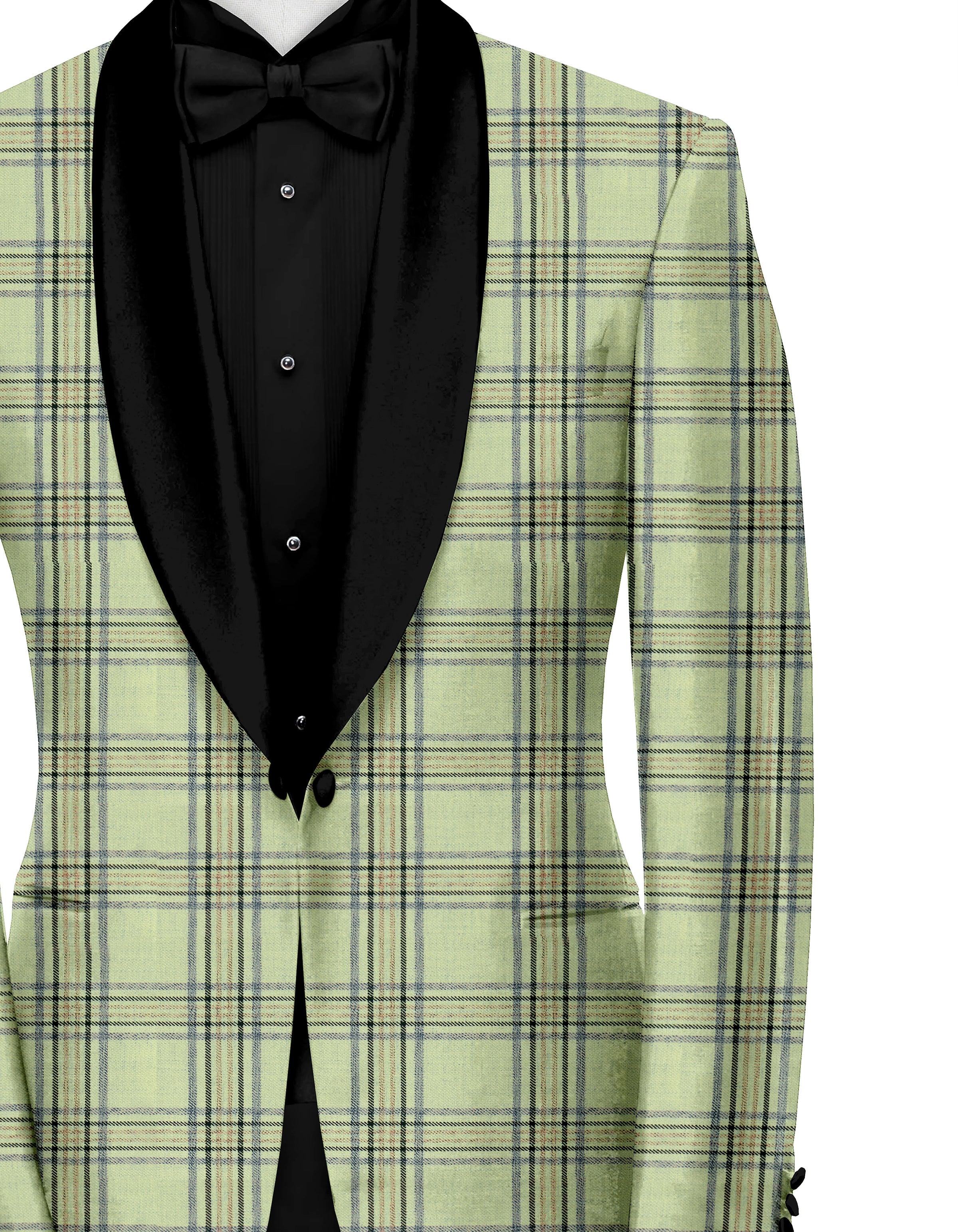 Green Mist Men's Party Checks Suit Jacket Slim Fit Blazer