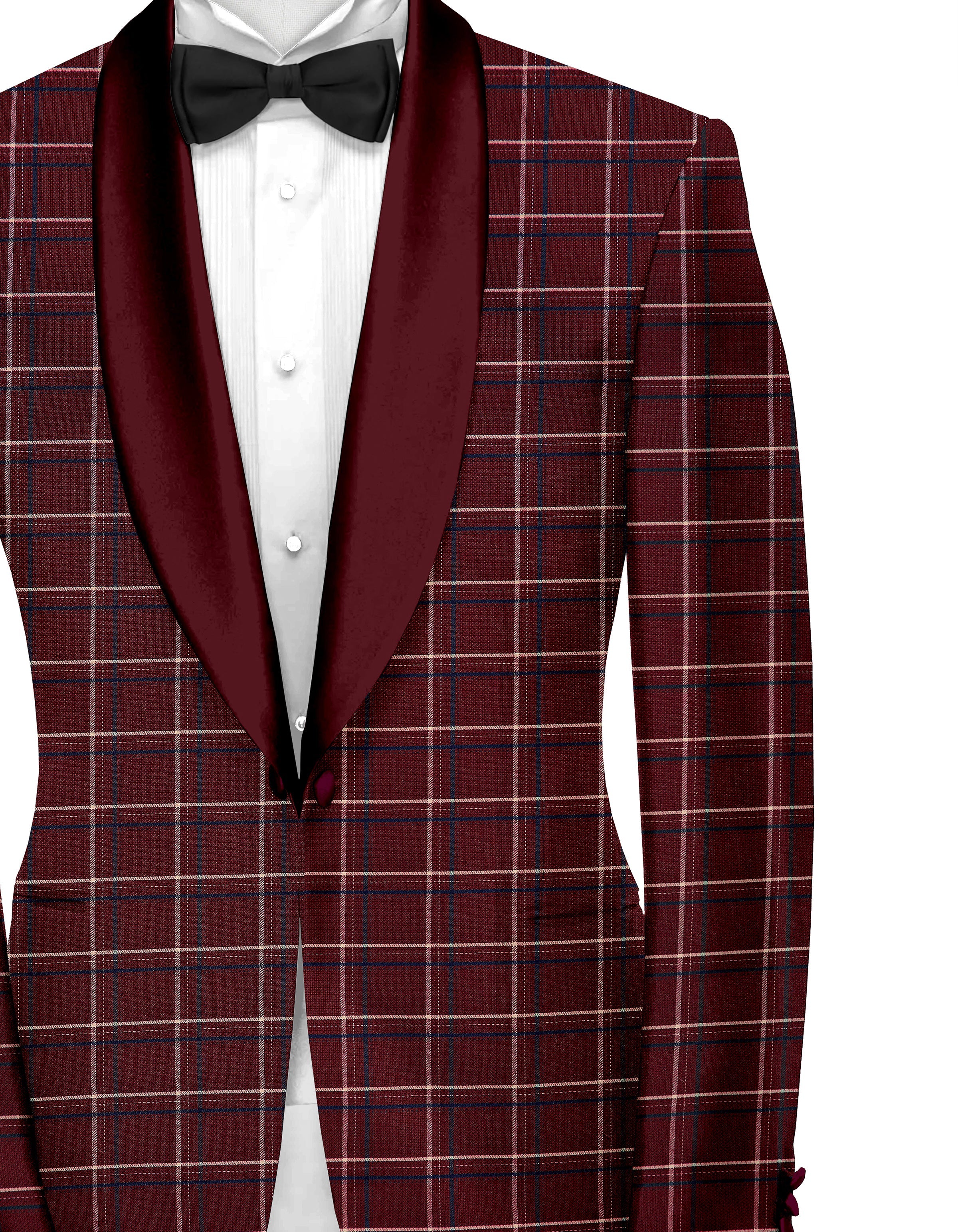 Maroon Oak Men's Party Checks Suit Jacket Slim Fit Blazer