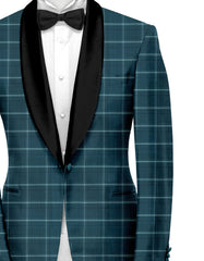 Peacock Blue Men's Party Checks Suit Jacket Slim Fit Blazer