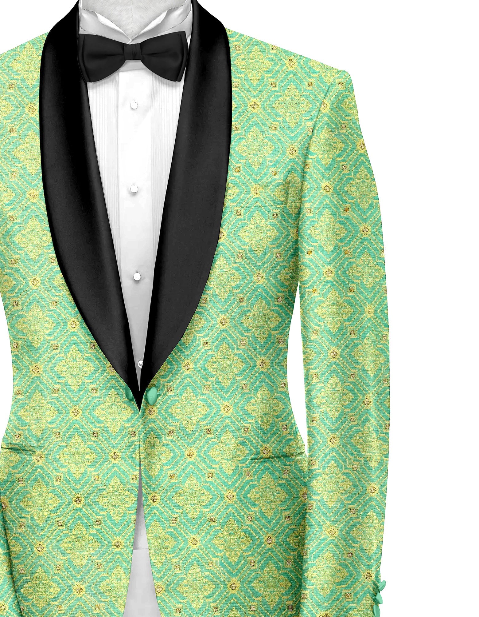 Light Teal Men's Party Jacquard Suit Jacket Slim Fit Blazer