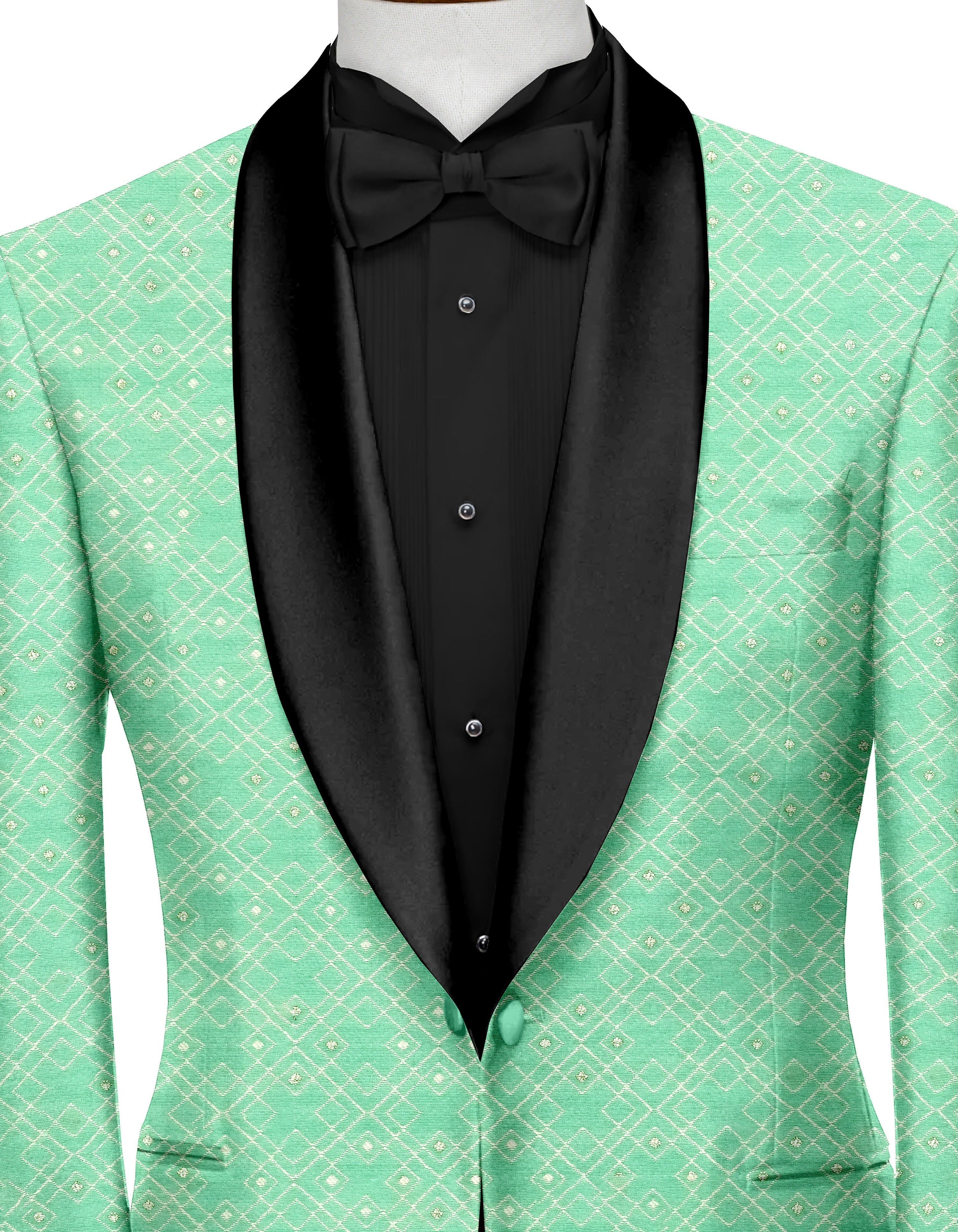 Turquoise Green Men's Party Jacquard Suit Jacket Slim Fit Blazer