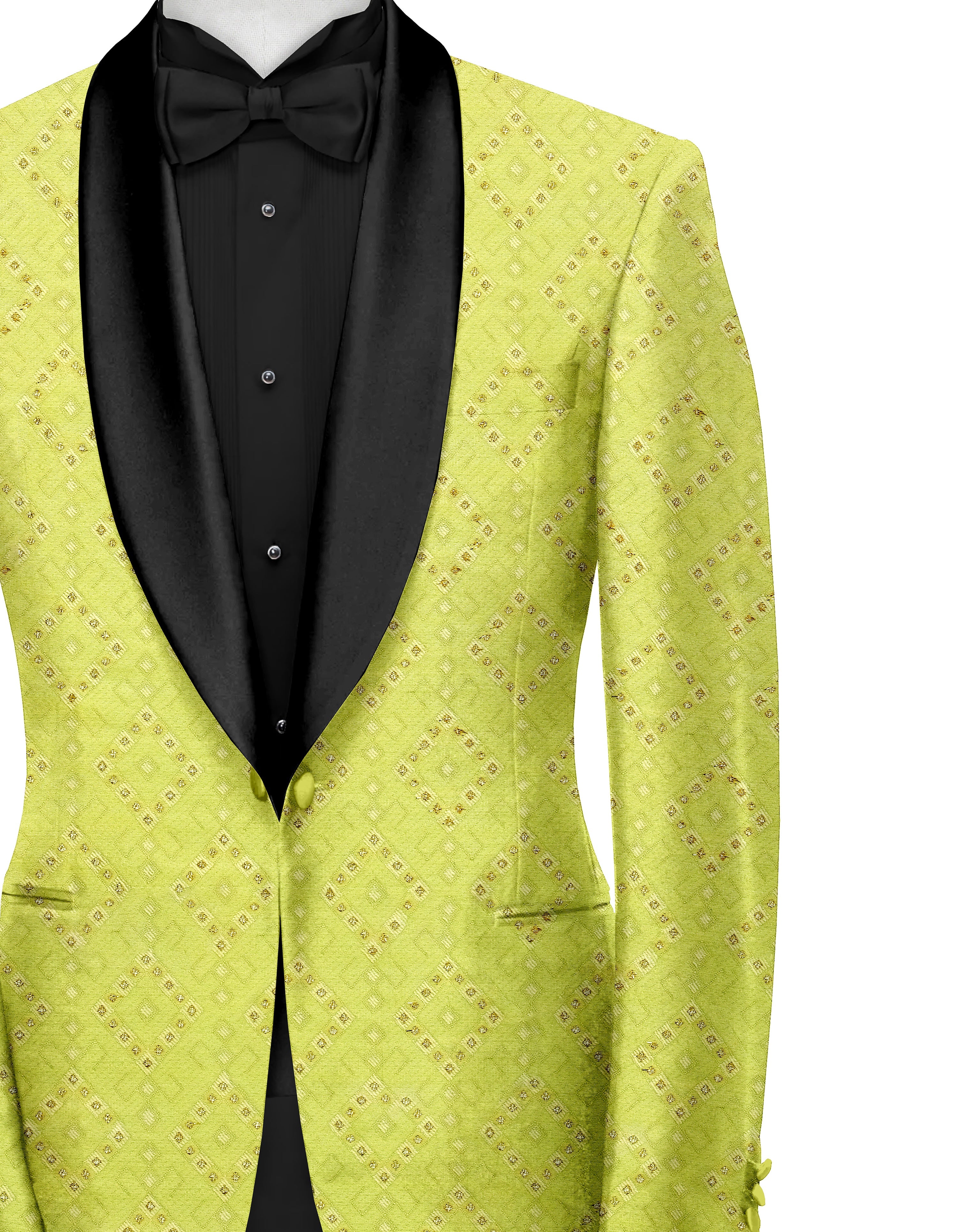 Avocado Green Men's Party Jacquard Suit Jacket Slim Fit Blazer