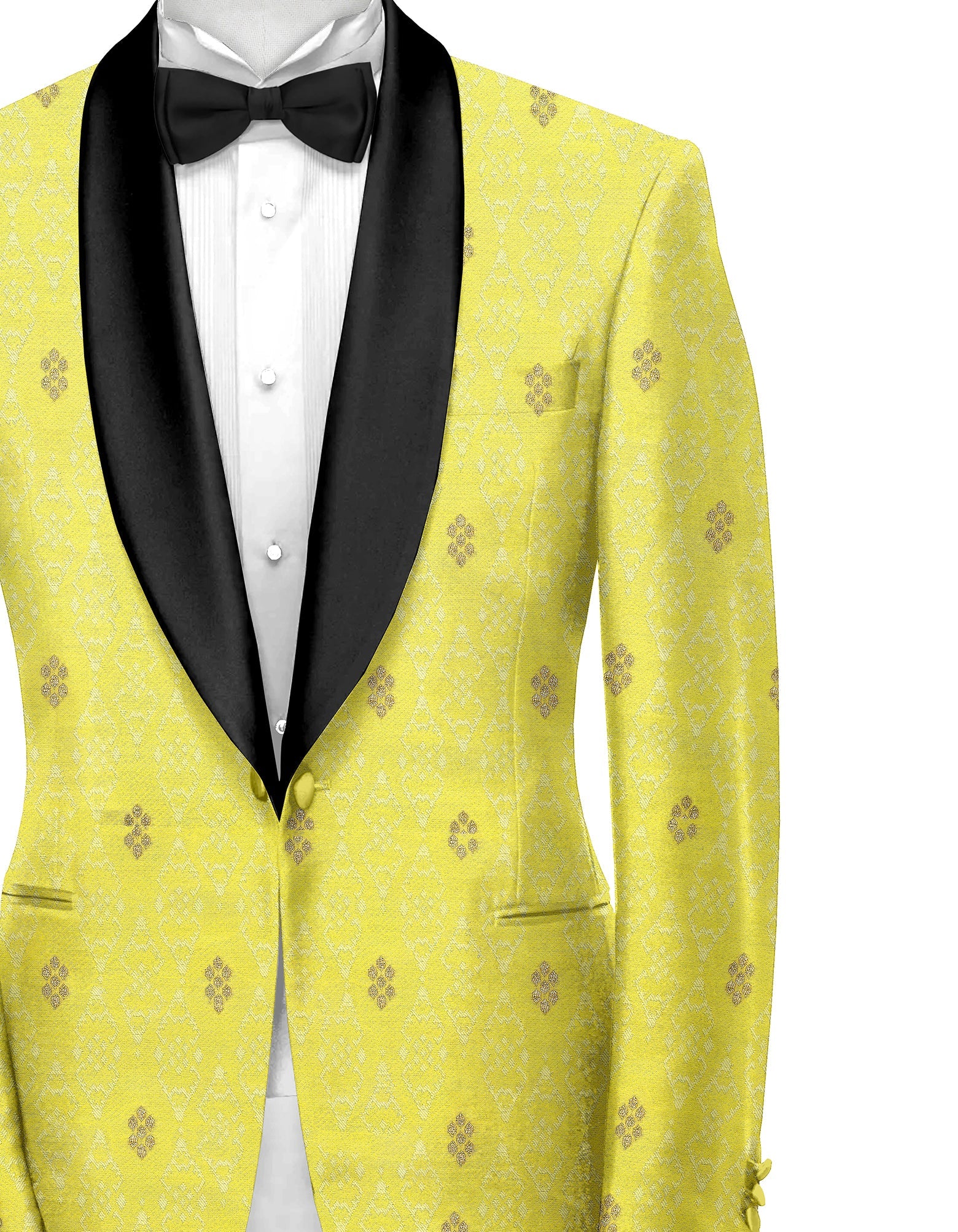 Marigold Yellow Men's Party Jacquard Suit Jacket Slim Fit Blazer