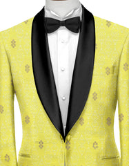 Marigold Yellow Men's Party Jacquard Suit Jacket Slim Fit Blazer