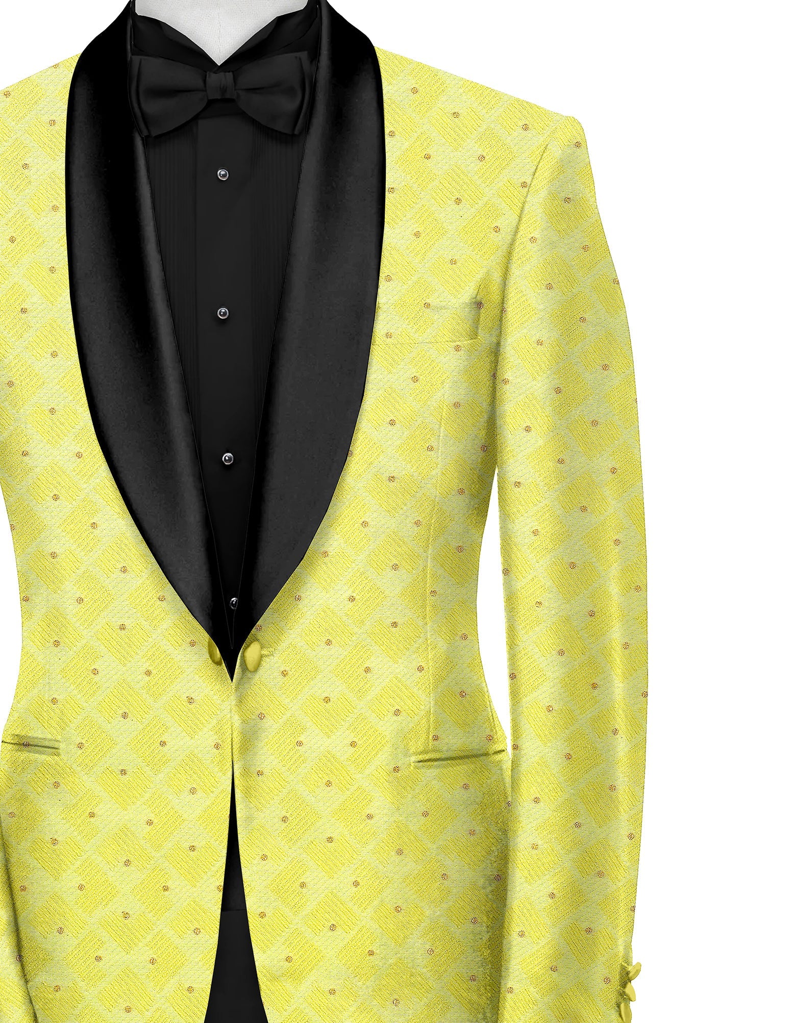 Dull Yellow Men's Party Jacquard Suit Jacket Slim Fit Blazer