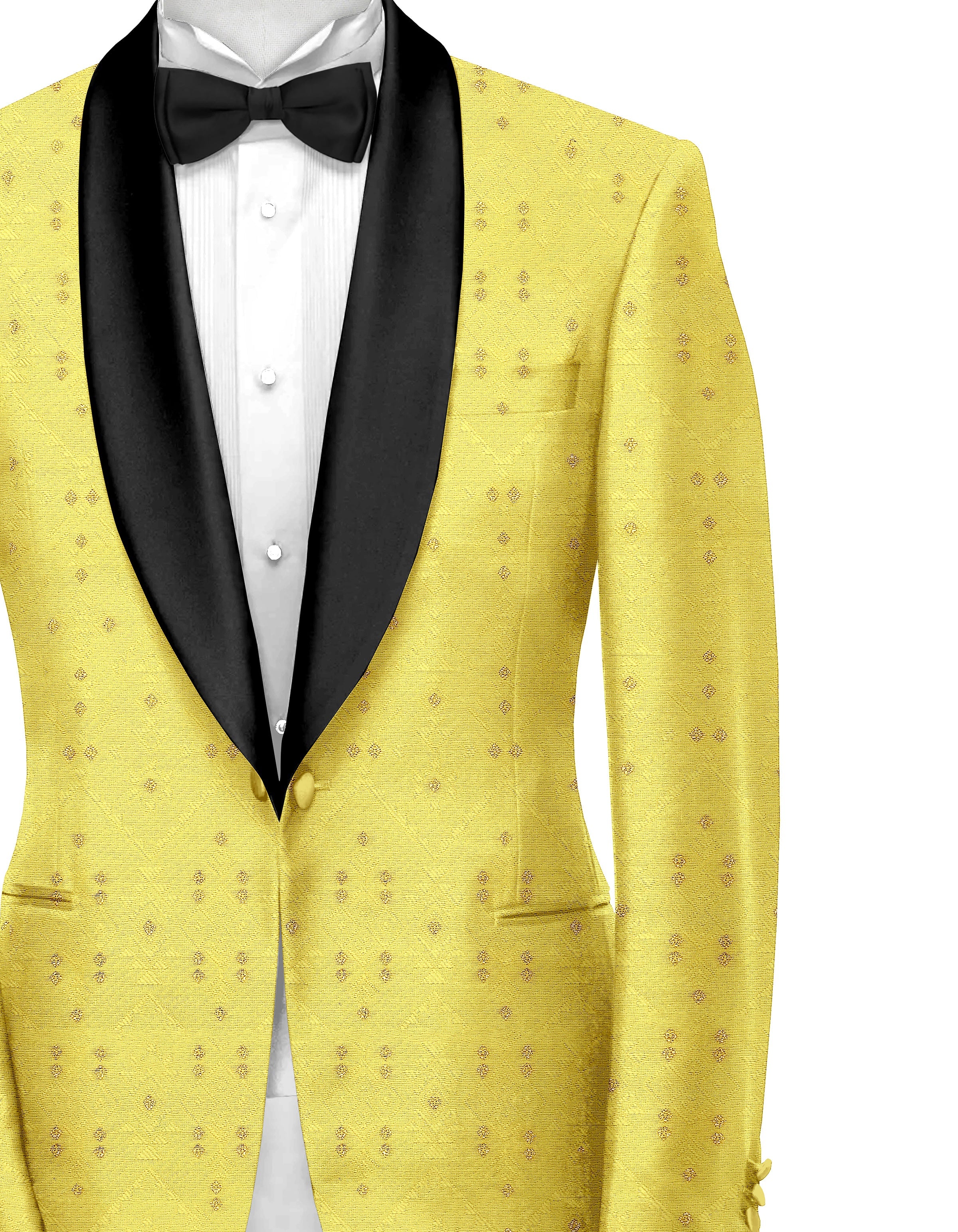 Dull Yellow Men's Party Jacquard Suit Jacket Slim Fit Blazer