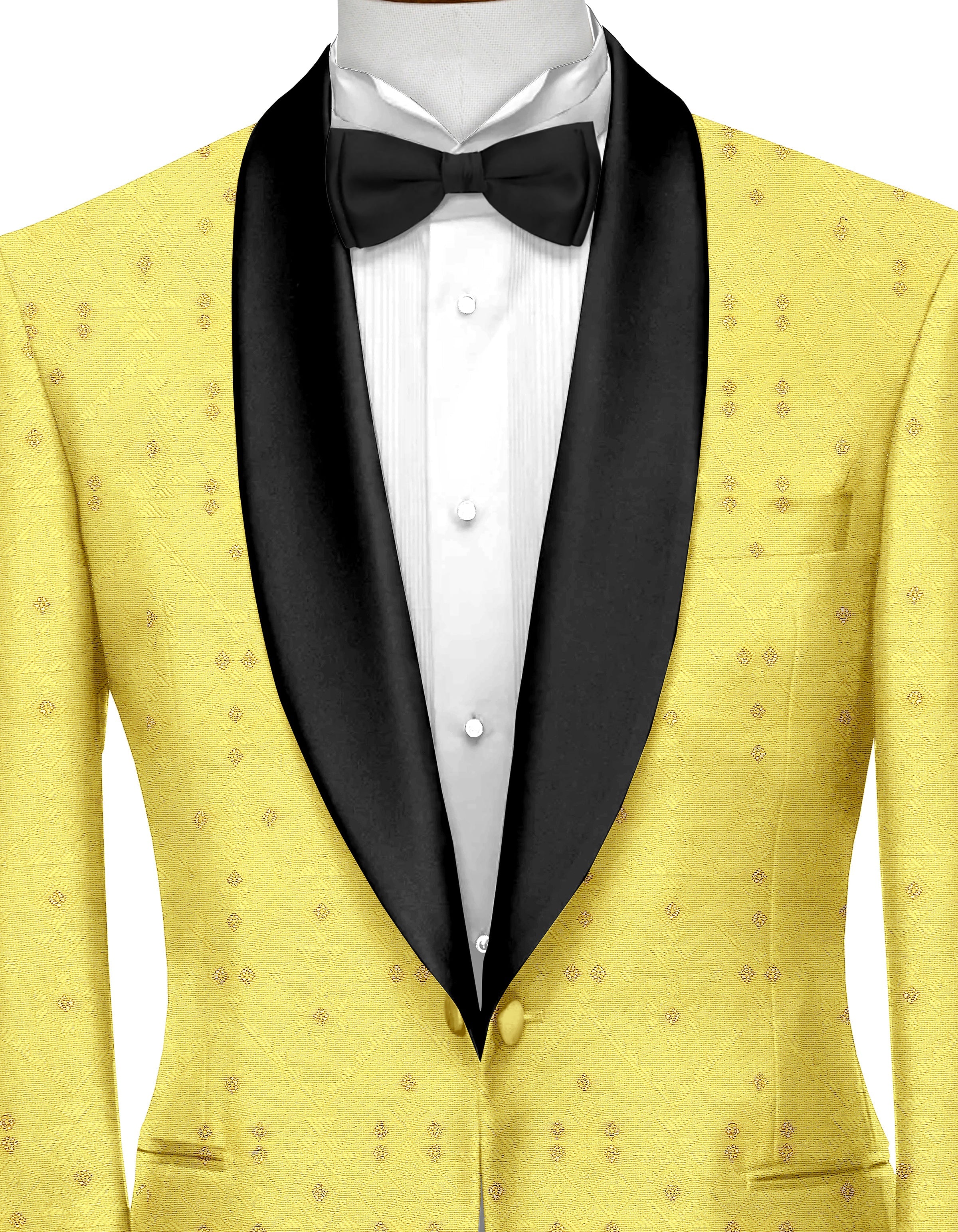 Dull Yellow Men's Party Jacquard Suit Jacket Slim Fit Blazer