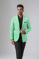 Light Teal Men's Party Jacquard Suit Jacket Slim Fit Blazer