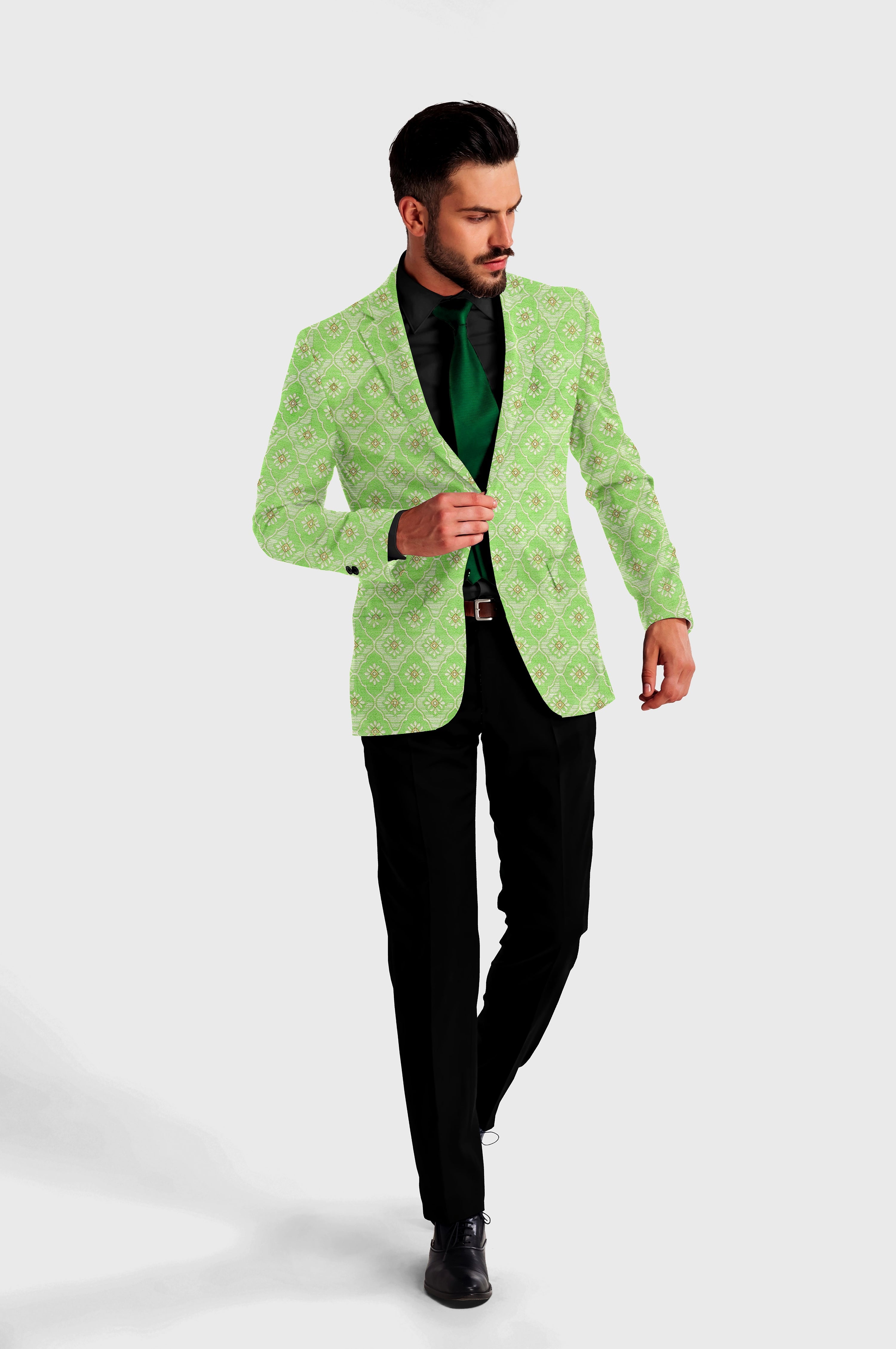 Pixie Green Men's Party Jacquard Suit Jacket Slim Fit Blazer