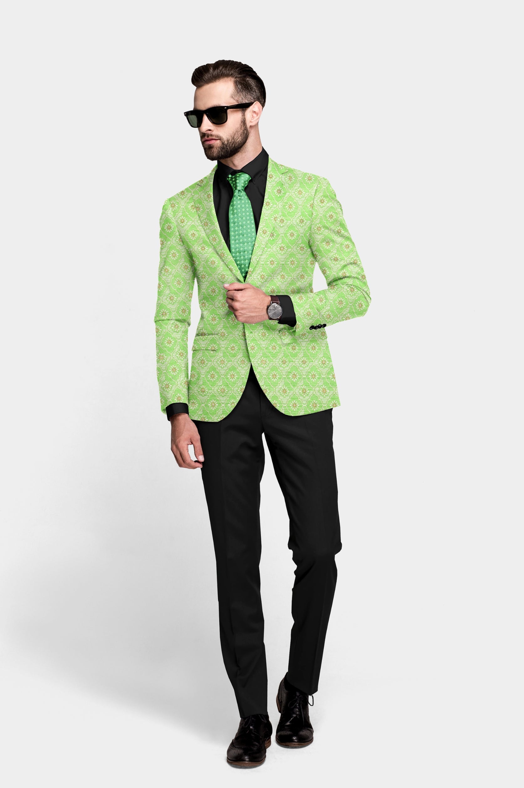 Pixie Green Men's Party Jacquard Suit Jacket Slim Fit Blazer