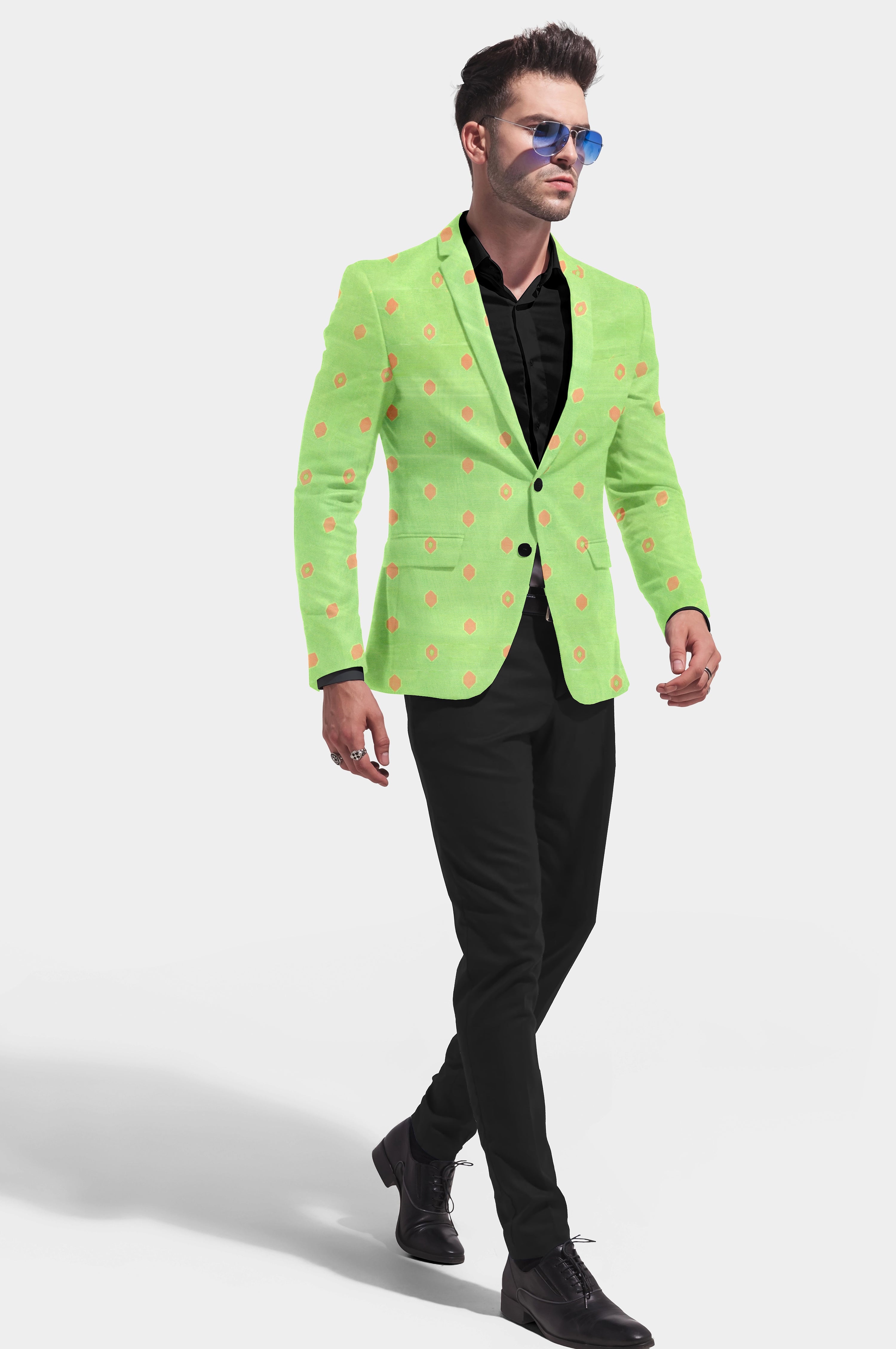 Light Green Men's Party Jacquard Suit Jacket Slim Fit Blazer