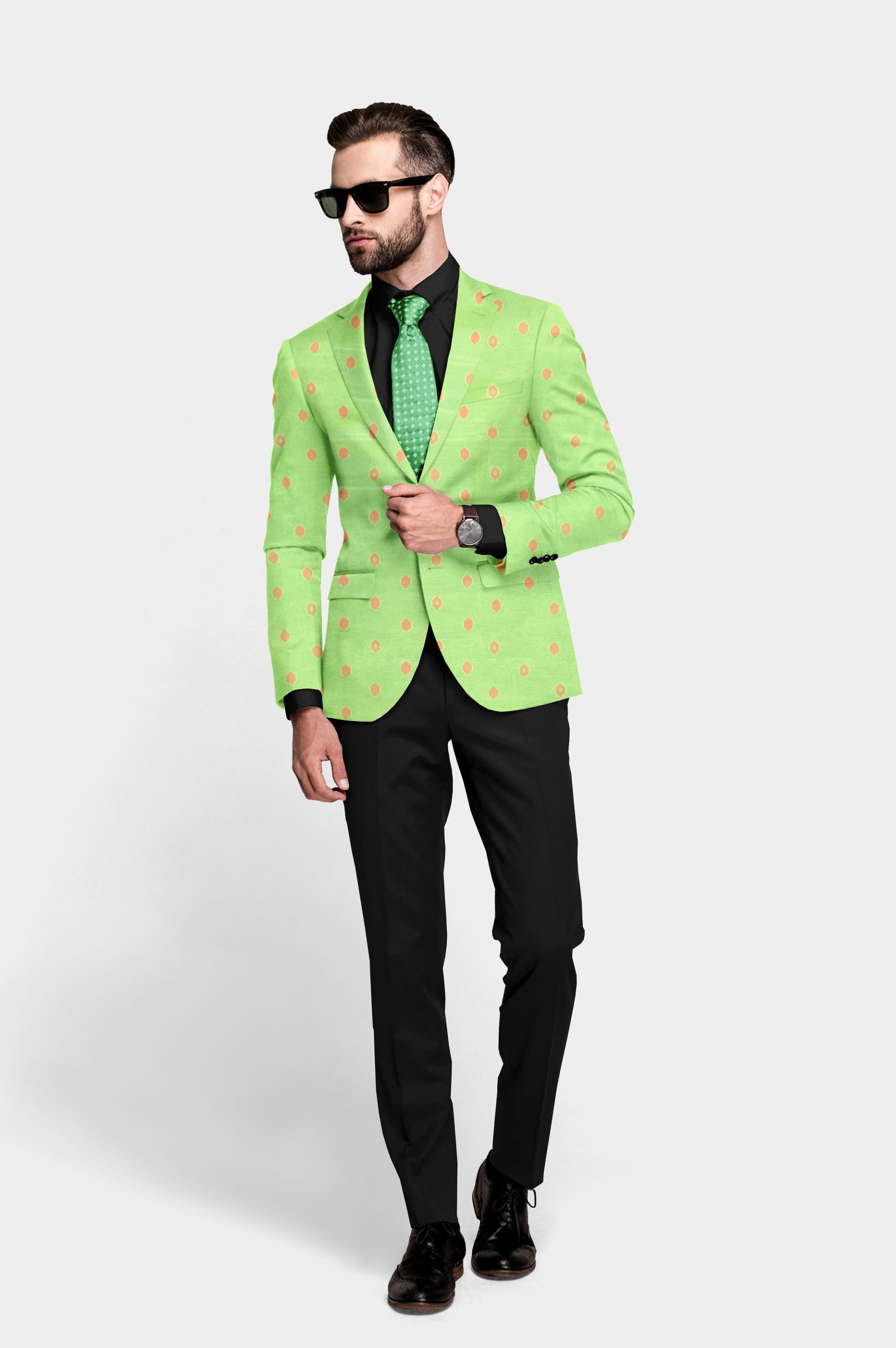 Light Green Men's Party Jacquard Suit Jacket Slim Fit Blazer