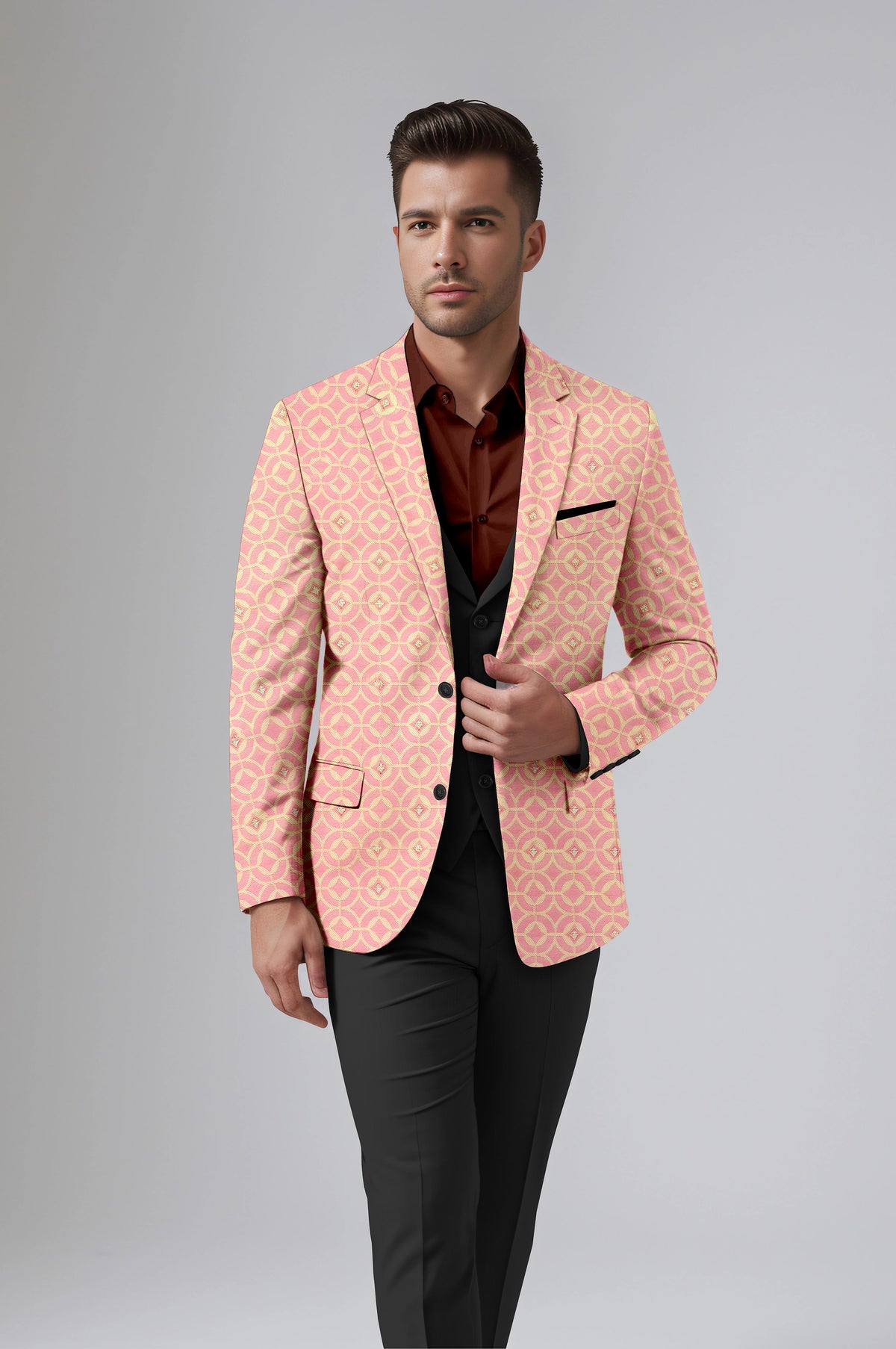 Pink Men's Party Jacquard Suit Jacket Slim Fit Blazer