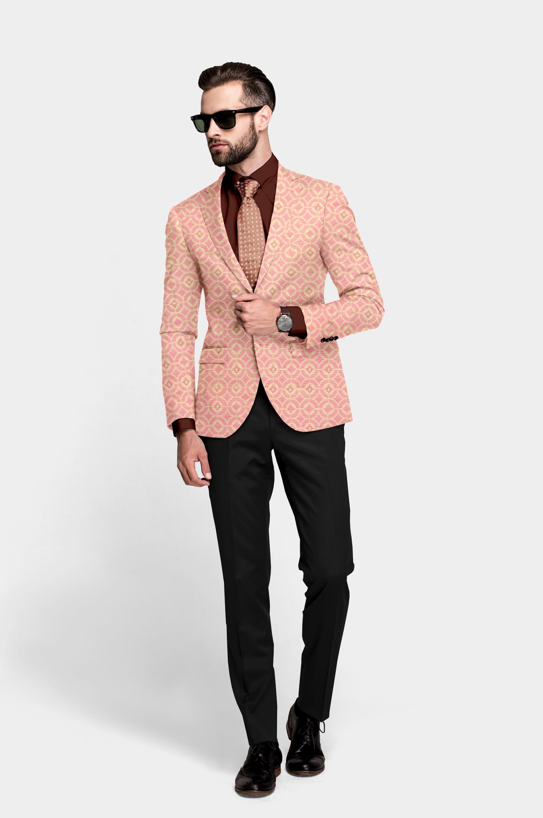 Pink Men's Party Jacquard Suit Jacket Slim Fit Blazer