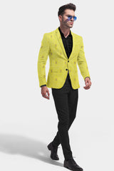 Dull Yellow Men's Party Jacquard Suit Jacket Slim Fit Blazer