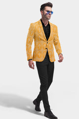 Light Orange Men's Party Jacquard Suit Jacket Slim Fit Blazer