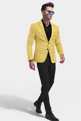 Arylide Yellow Men's Party Jacquard Suit Jacket Slim Fit Blazer