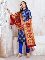 Blue Banarasi Art Silk Woven Salwar Suit