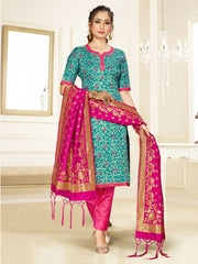 Costume Salwar en soie tissée Banarasi turquoise 