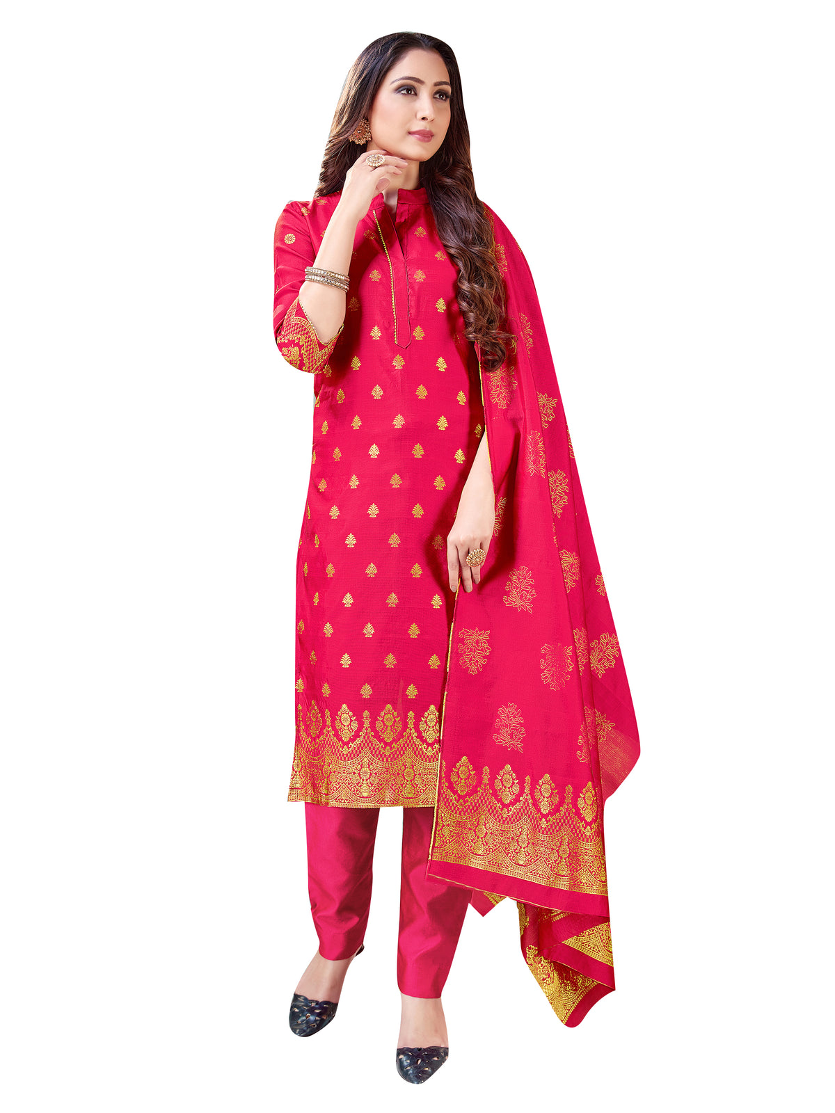 Pink Banarasi Art Silk Woven Salwar Suit