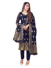 Costume Salwar bleu marine en soie tissée Banarasi Art 