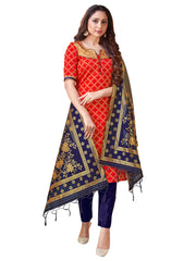 Costume Salwar tissé en soie d'art Banarasi rouge 