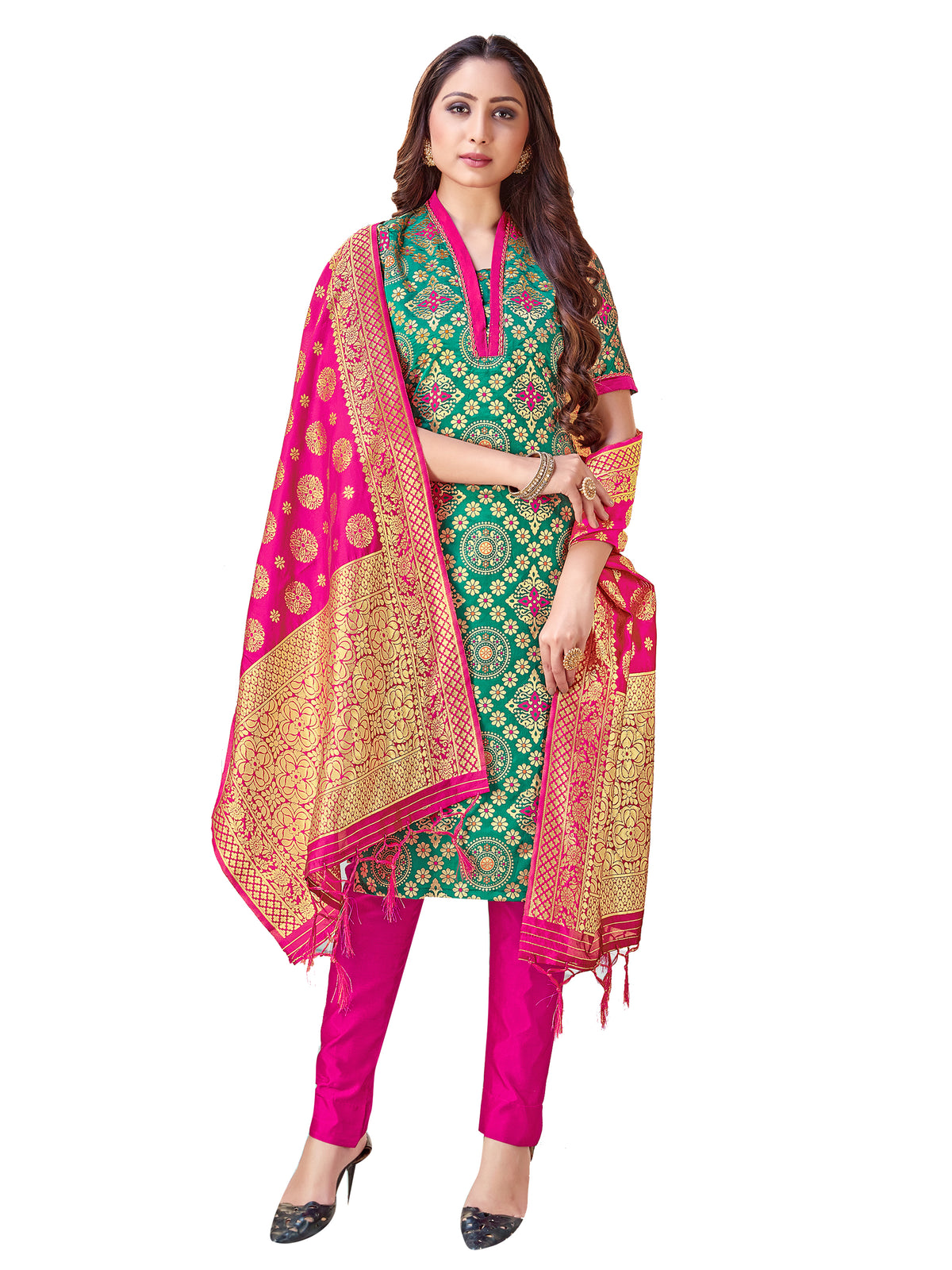 Green Banarasi Art Silk Woven Salwar Suit