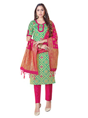 Green Banarasi Art Silk Woven Salwar Suit