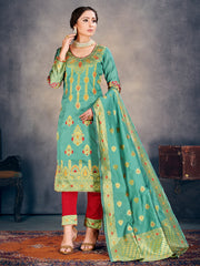 Teal Banarasi Art Silk Woven Salwar Suit