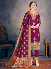 Purple Banarasi Art Silk Woven Salwar Suit