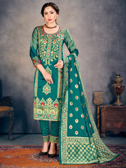 Teal Banarasi Art Silk Woven Salwar Suit