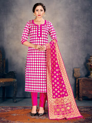 Pink Banarasi Art Silk Woven Salwar Suit