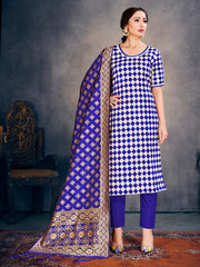 Blue Banarasi Art Silk Woven Salwar Suit