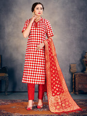 Red Banarasi Art Silk Woven Salwar Suit