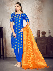 Costume Salwar tissé en soie d'art Banarasi bleu 