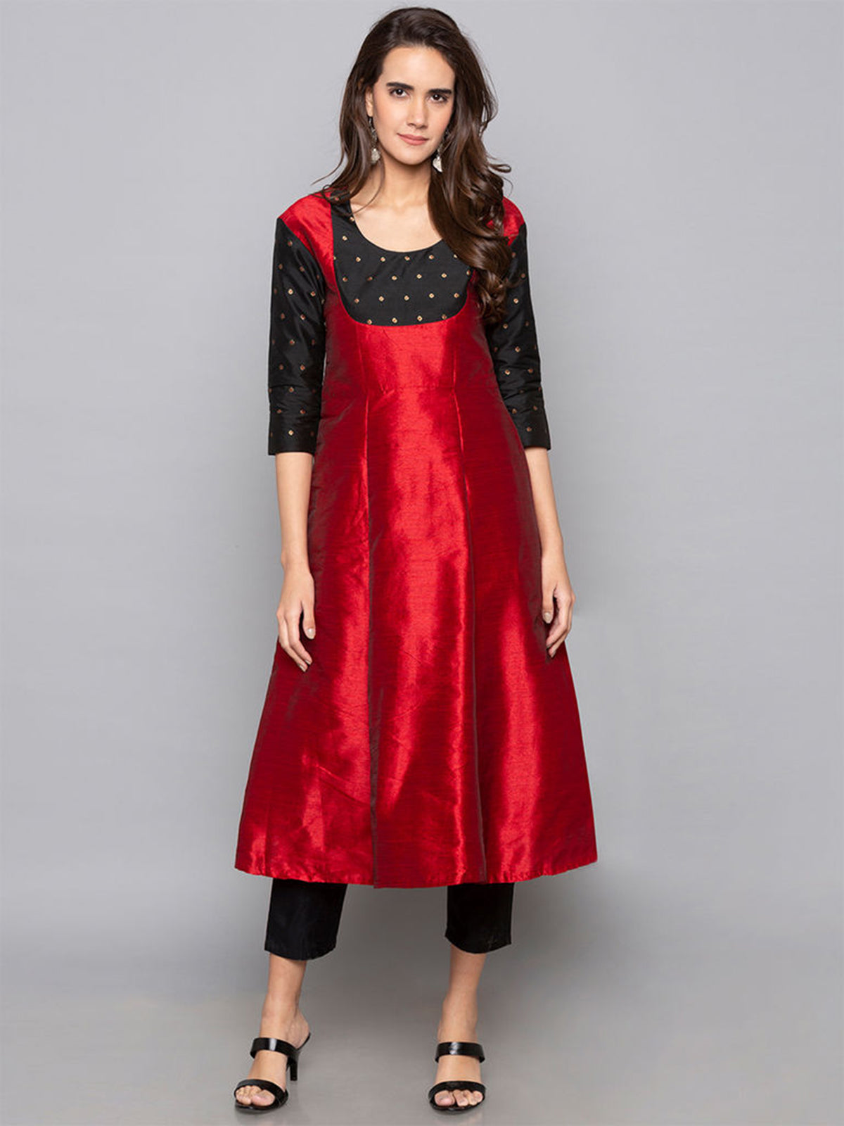 Kurtis Red Art Silk Woven Dress