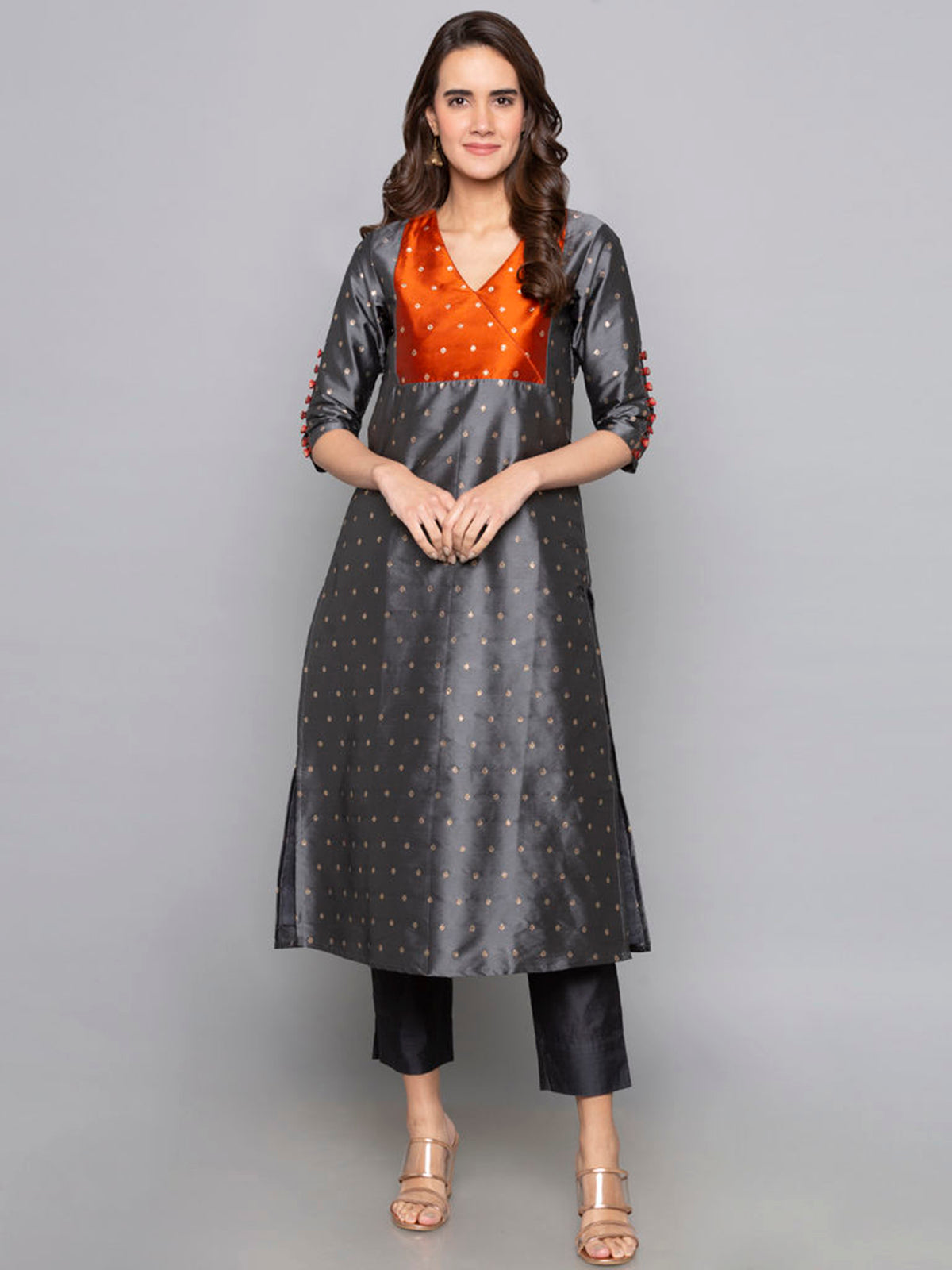 Kurtis Grey Art Silk Woven Dress