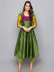 Kurtis Green Art Silk Woven Dress