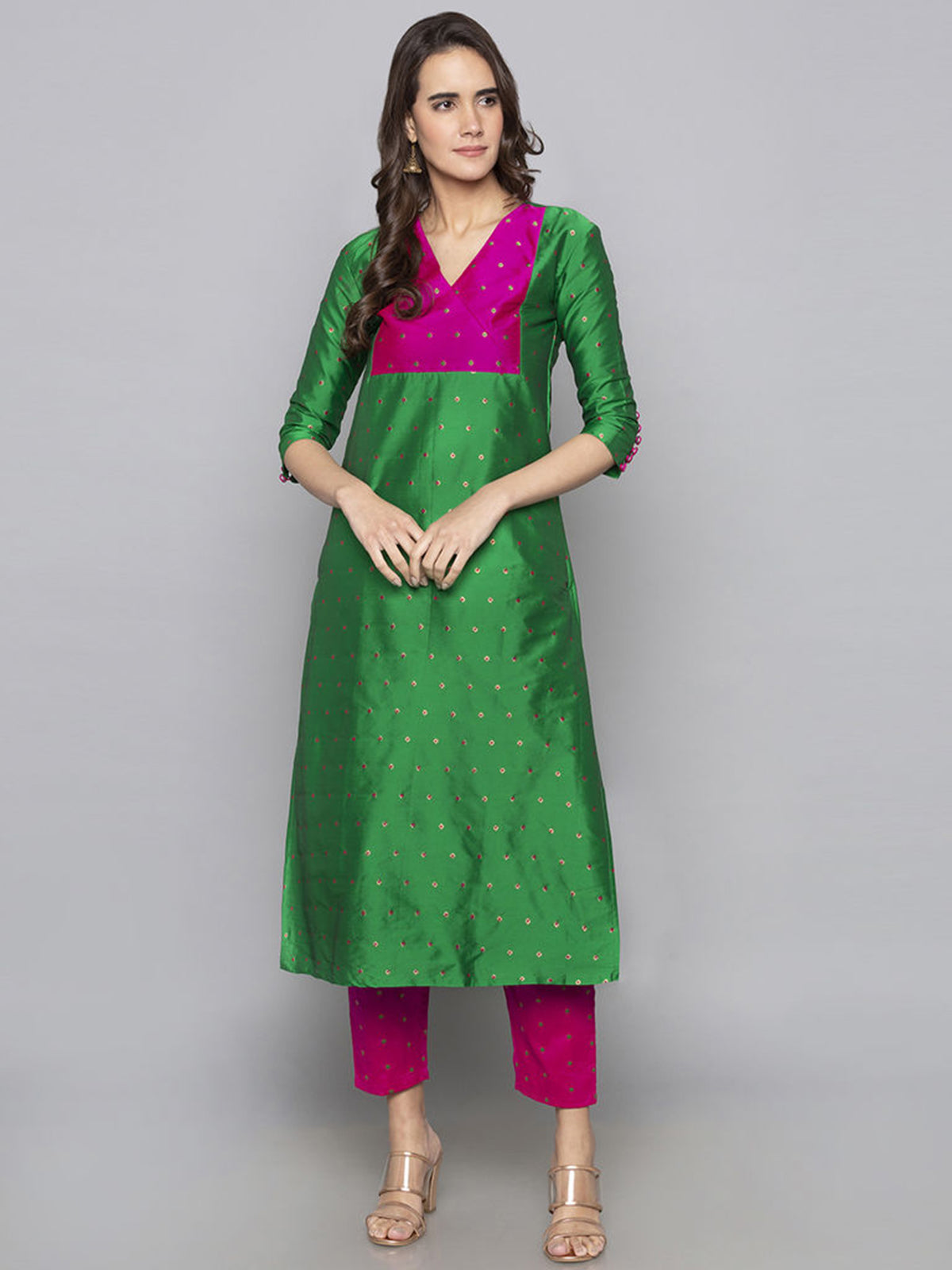 Robe tissée en soie verte Kurtis 