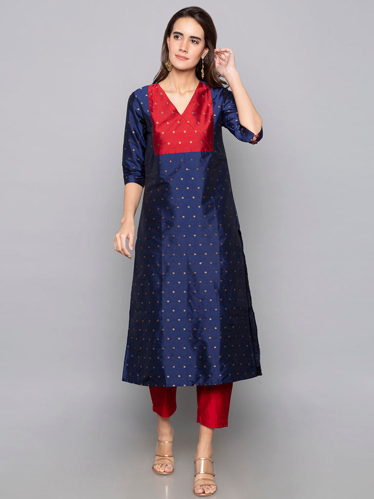 Kurtis Navy Blue Art Silk Woven Dress