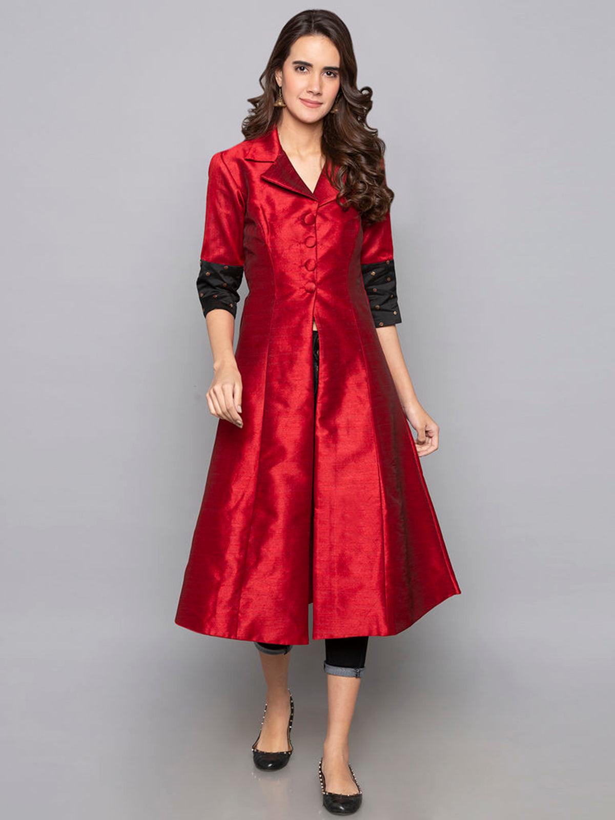 Kurtis Red Art Silk Woven Dress