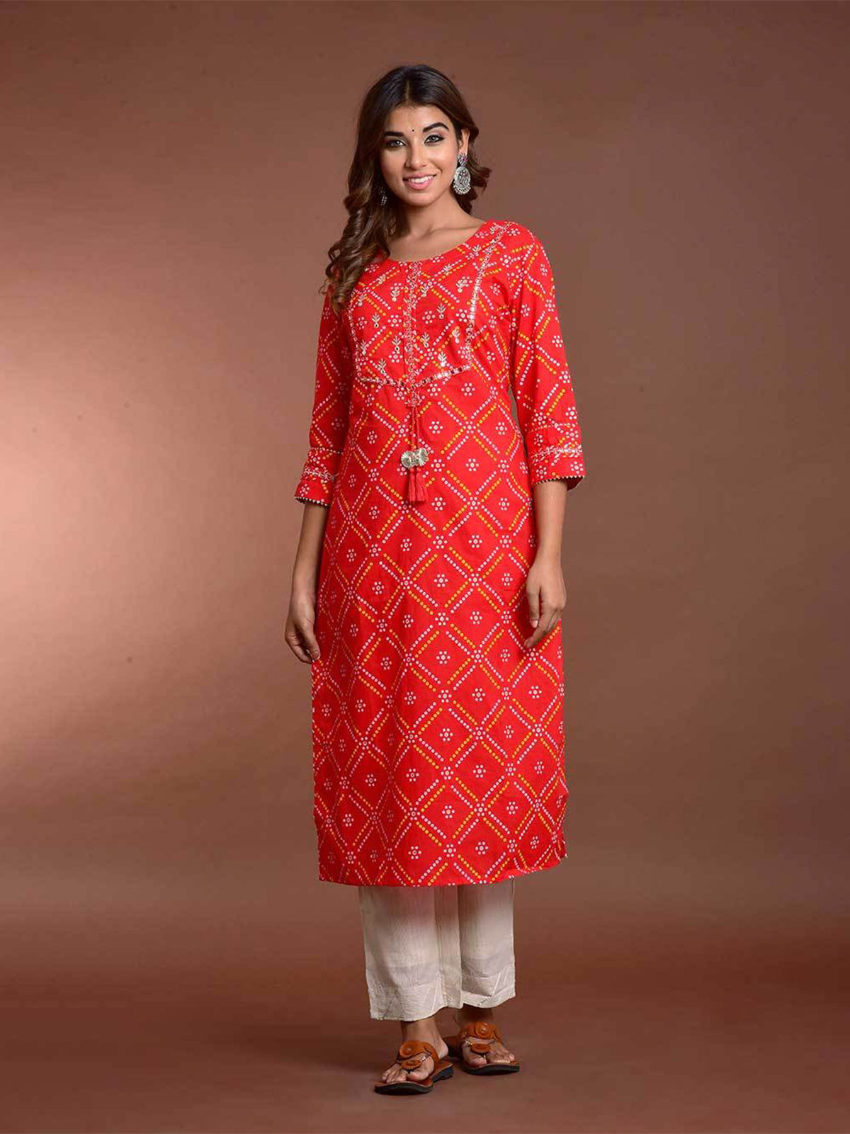 Kurtis Red Rayon Printed Dress