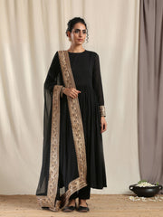 Kurta Set Black Rayon Embroidered Dress