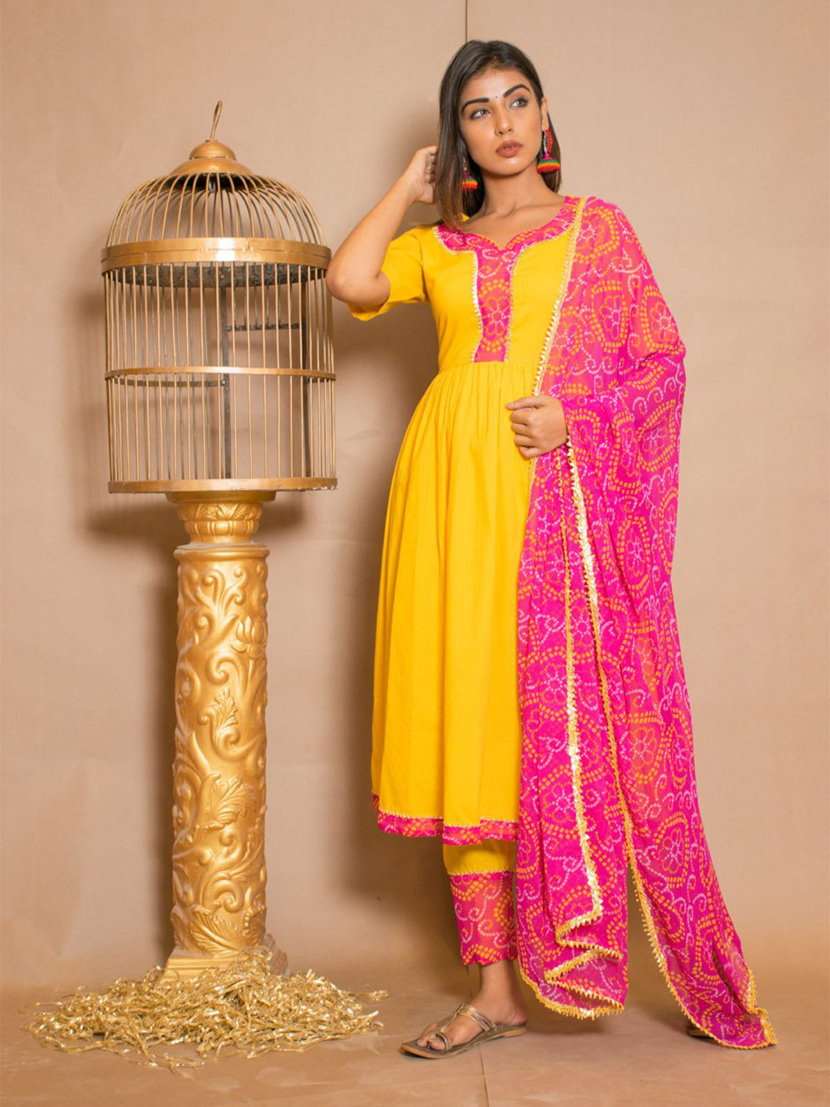 Kurta Set Yellow Rayon Printed Dress