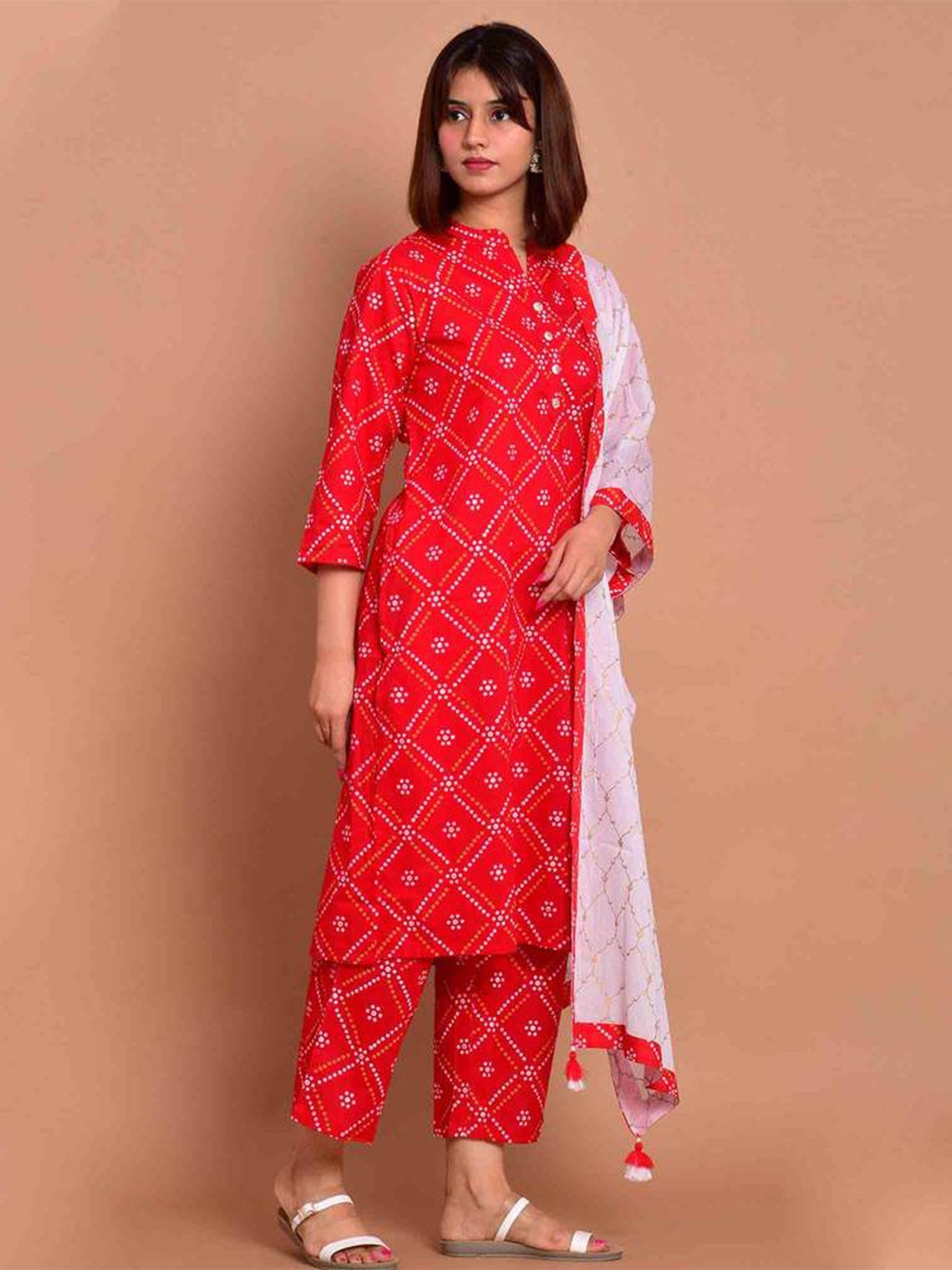 Ensemble Kurta Robe imprimée en rayonne rouge 