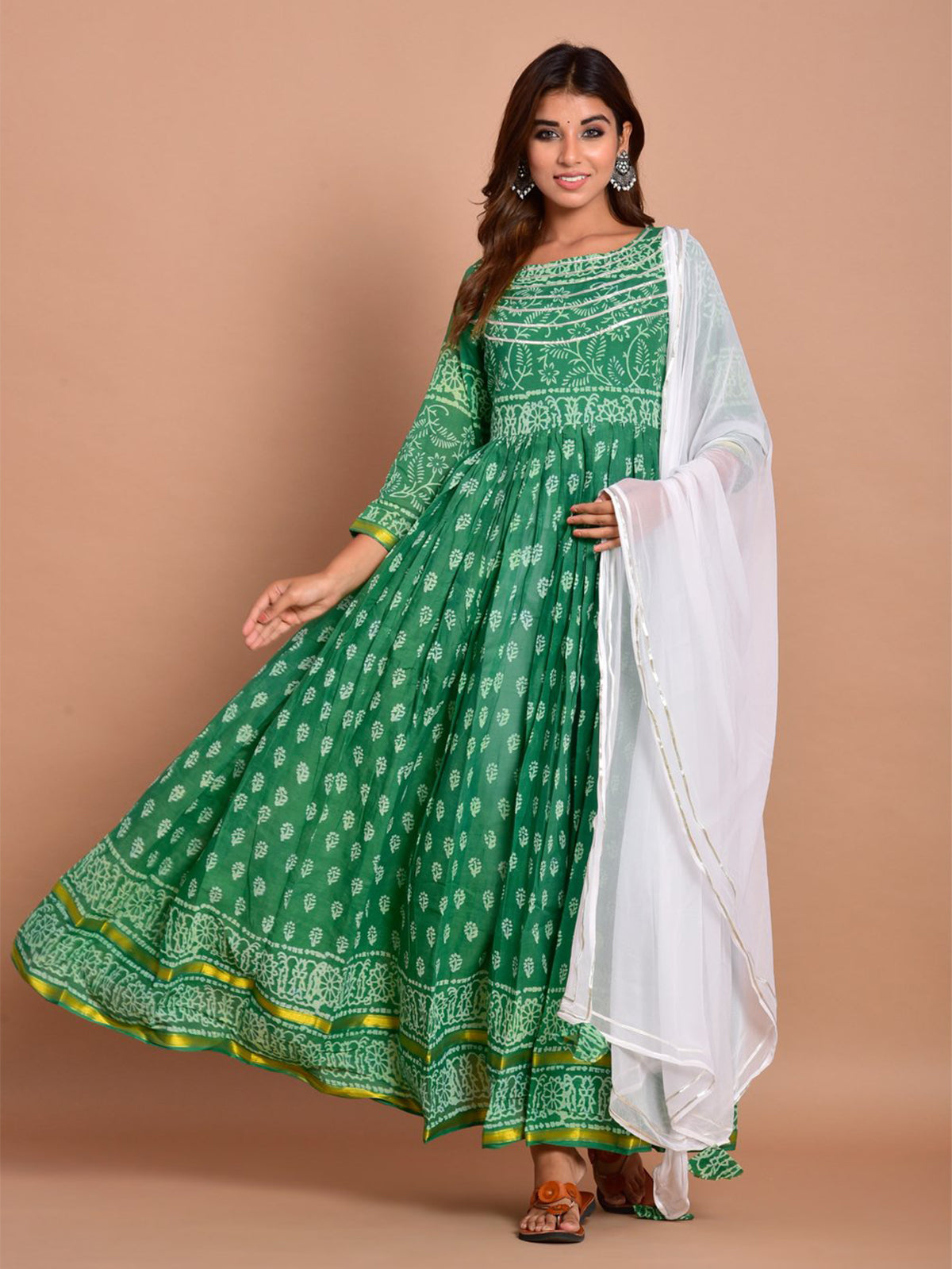 Kurta Set Green Rayon Printed Dress