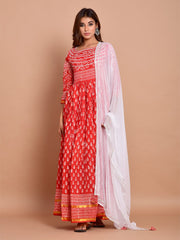 Kurta Set Red Rayon Printed Dress