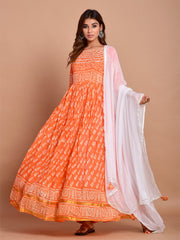 Orange Rayon Printed Kurti