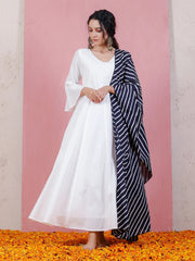 White Printed Rayon Kurti With Pant Dupatta