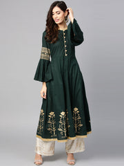 Kurti imprimé en feuille de rayonne verte 